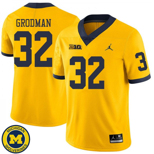 Mens Michigan Wolverines #32 Louis Grodman Yellow Jordan Brand Replica Jersey